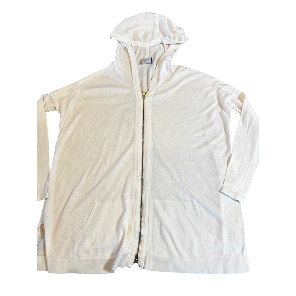 Cabi White Zip Up Hoodie Sweater Knit Cotton Blend Style 5137 Womens XS